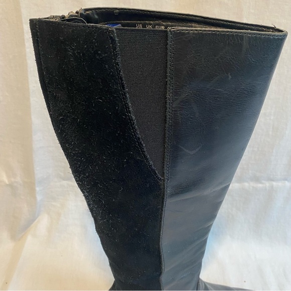 Franco Sarto Black Leather Suede Block Heel Round Toe Boots Size 9 - Picture 9 of 10